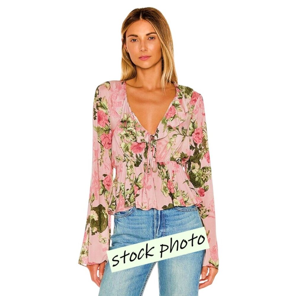 NEW BCBGeneration Tie Front Ruffle Top XXS Floral Flare Sleeve Coquette Flirty